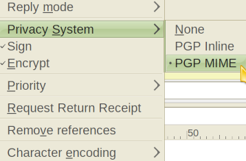 Showing the enabled Sign and Encrypt options in Claws