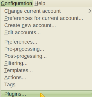 Entering the Plugins menu in Claws Mail