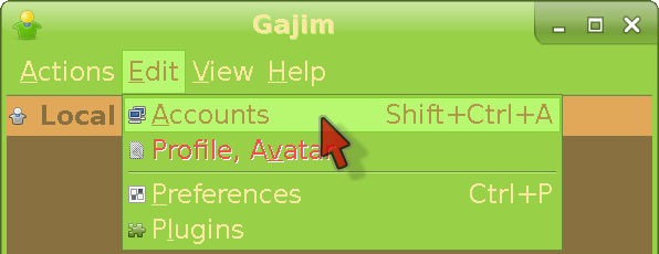 Gajim accounts screen