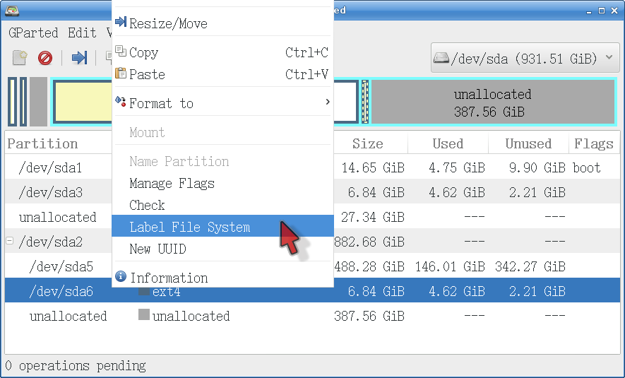 Labeling a backup in GParted