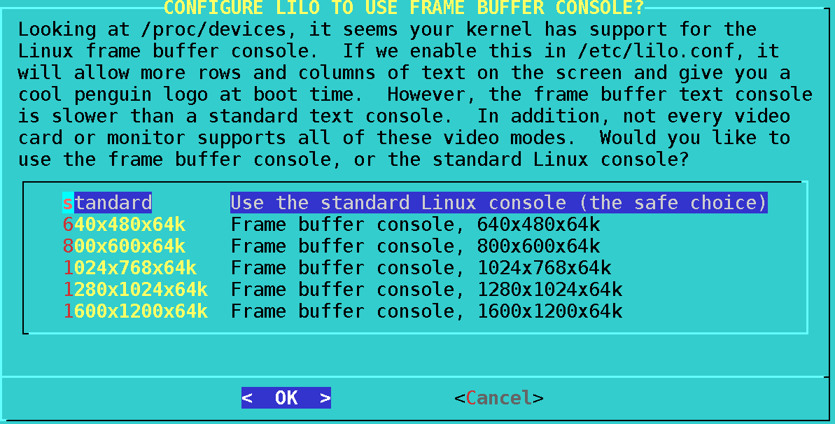 Choosing how lilo will look like at boot