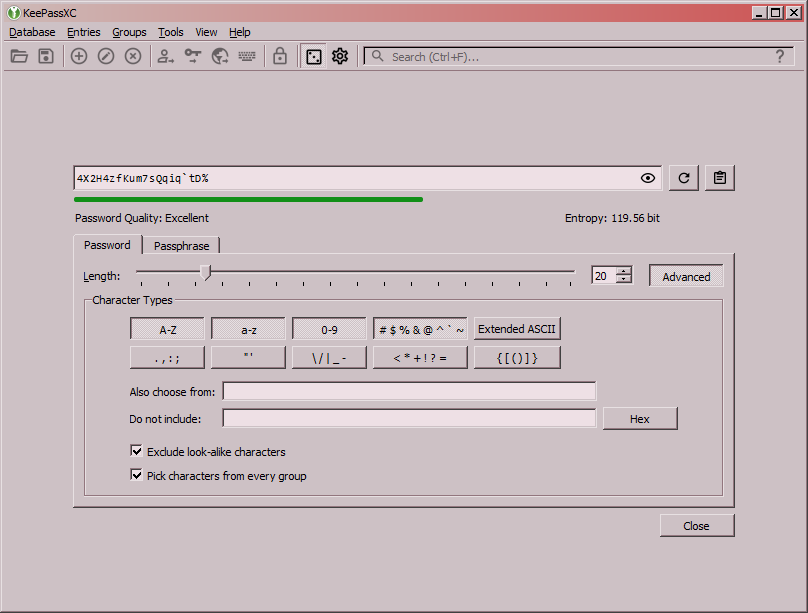 Showing password creation in KeePass