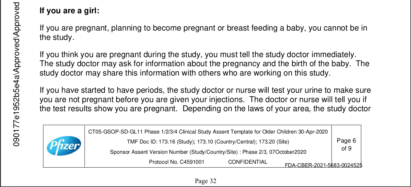 Showing Pfizer excluding pregnant women from their vaccine trial